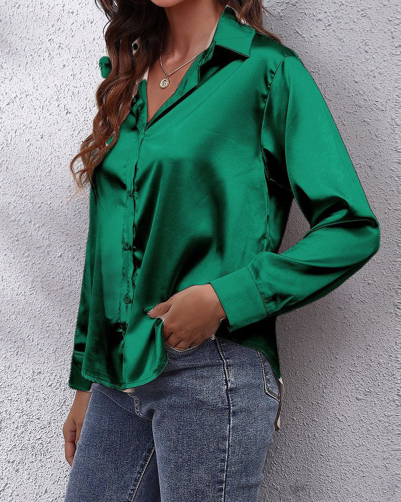 Solid Color Lapel Long Sleeve Shirt
