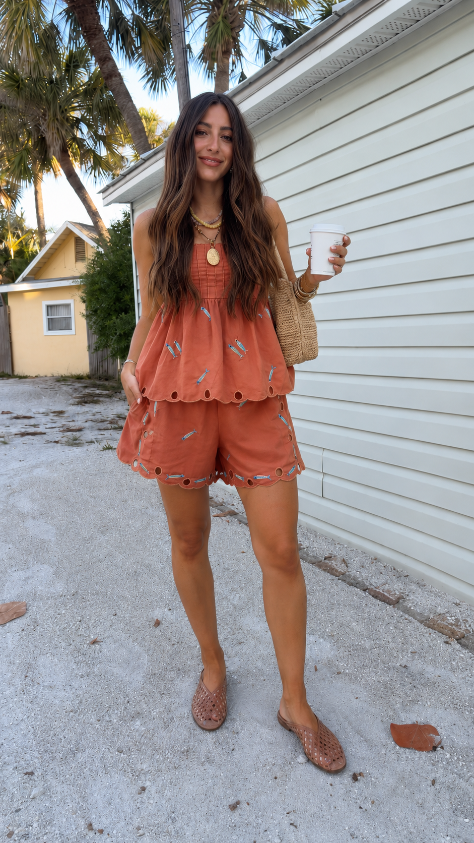 Embroidered Fish Pattern Two Piece Summer Set