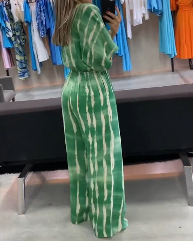 Lace-Up Printed Loose Jumpsuit