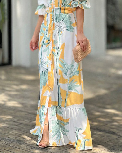 Puff Sleeve Printed Dress