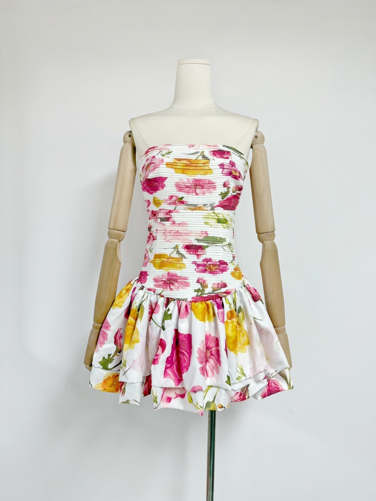 Strapless Pleated Playful Short Mini Dress