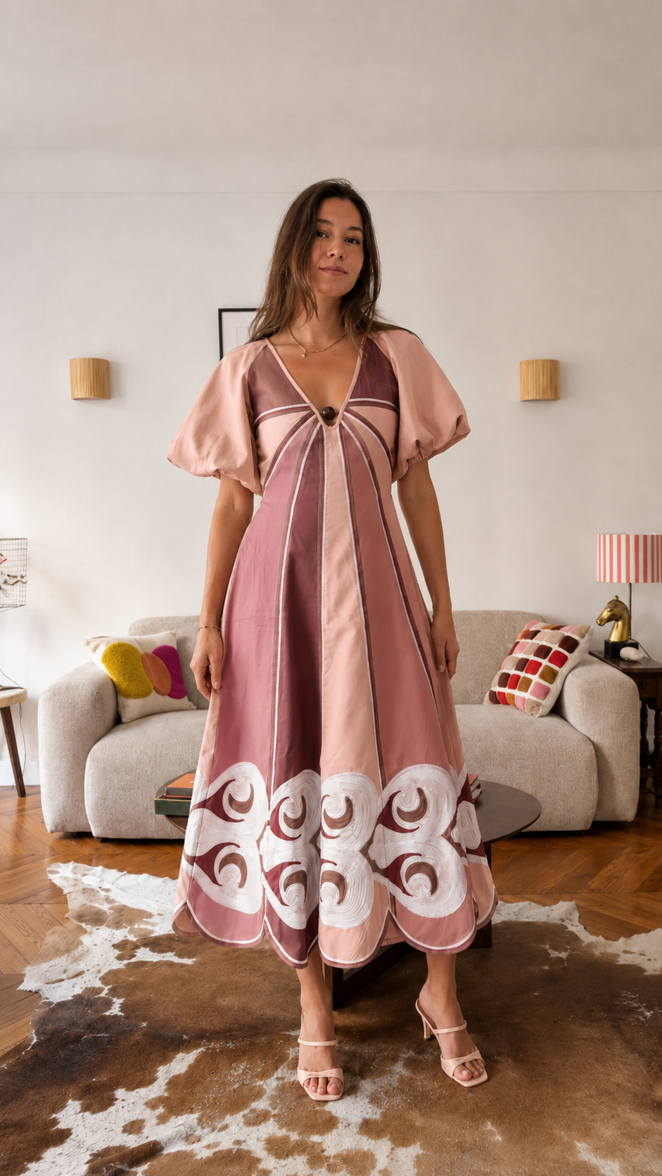Color Block Embroidered Midi Dress