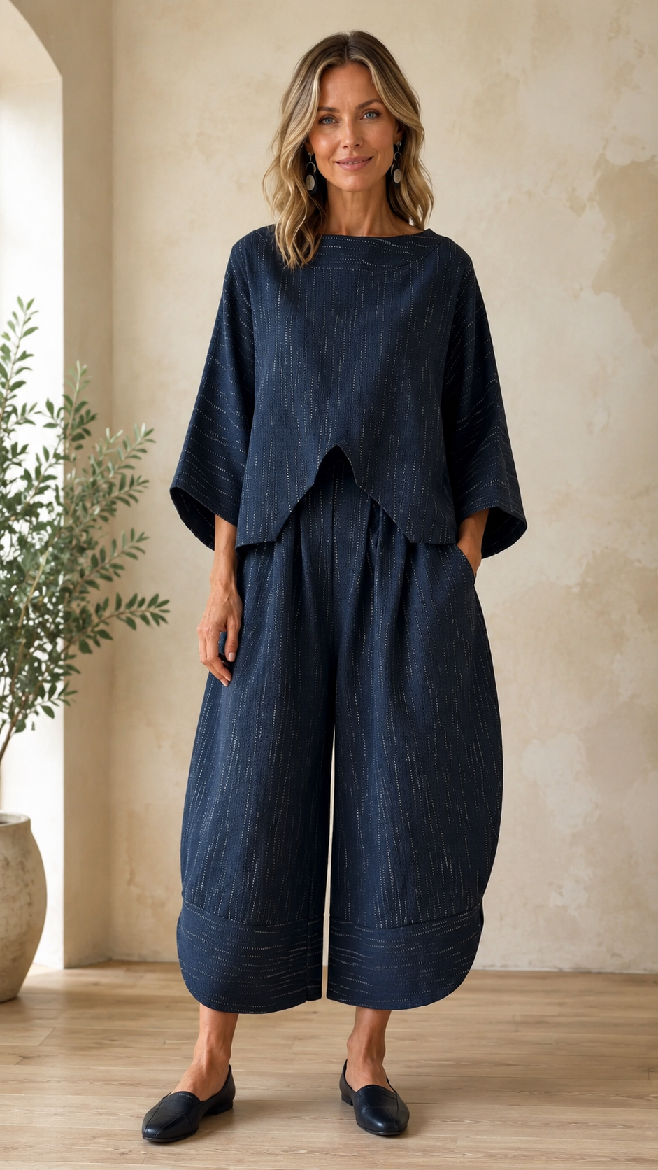 Elegant Textured Two-Piece Top & Wide-Leg Pants Set
