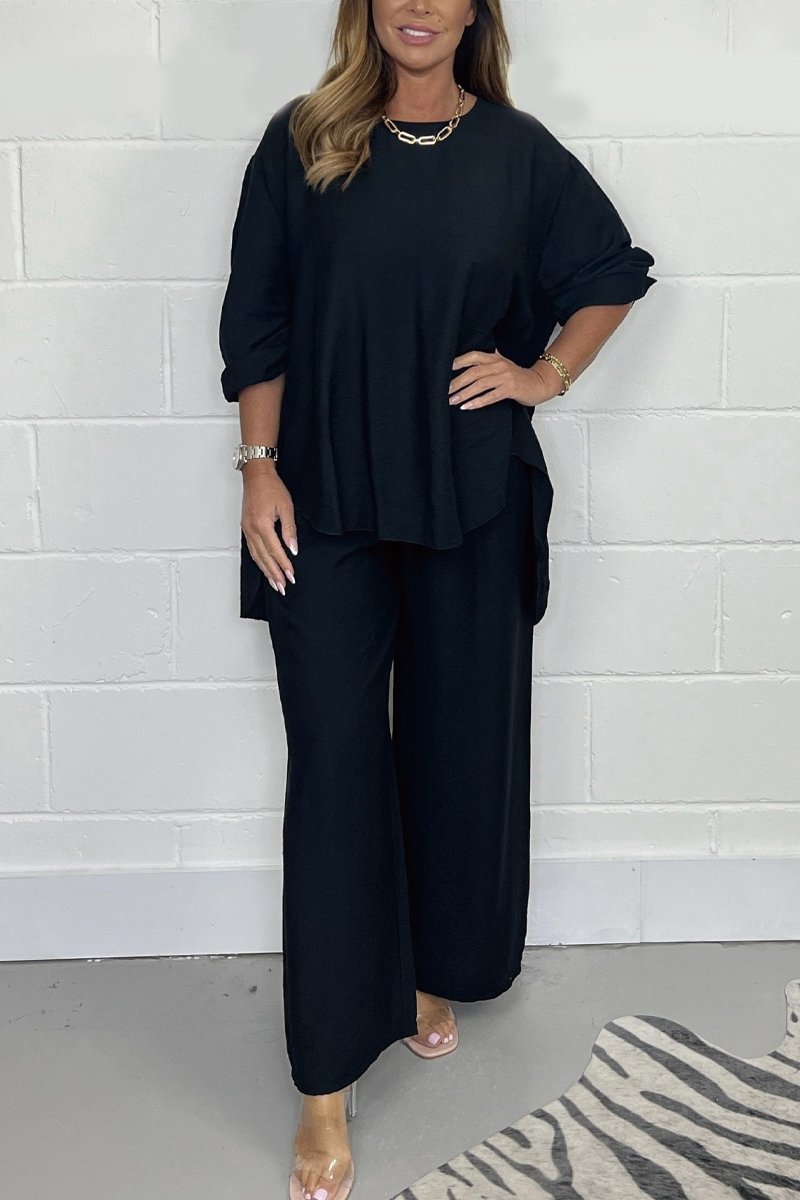 Satin Crew Neck Casual Suit