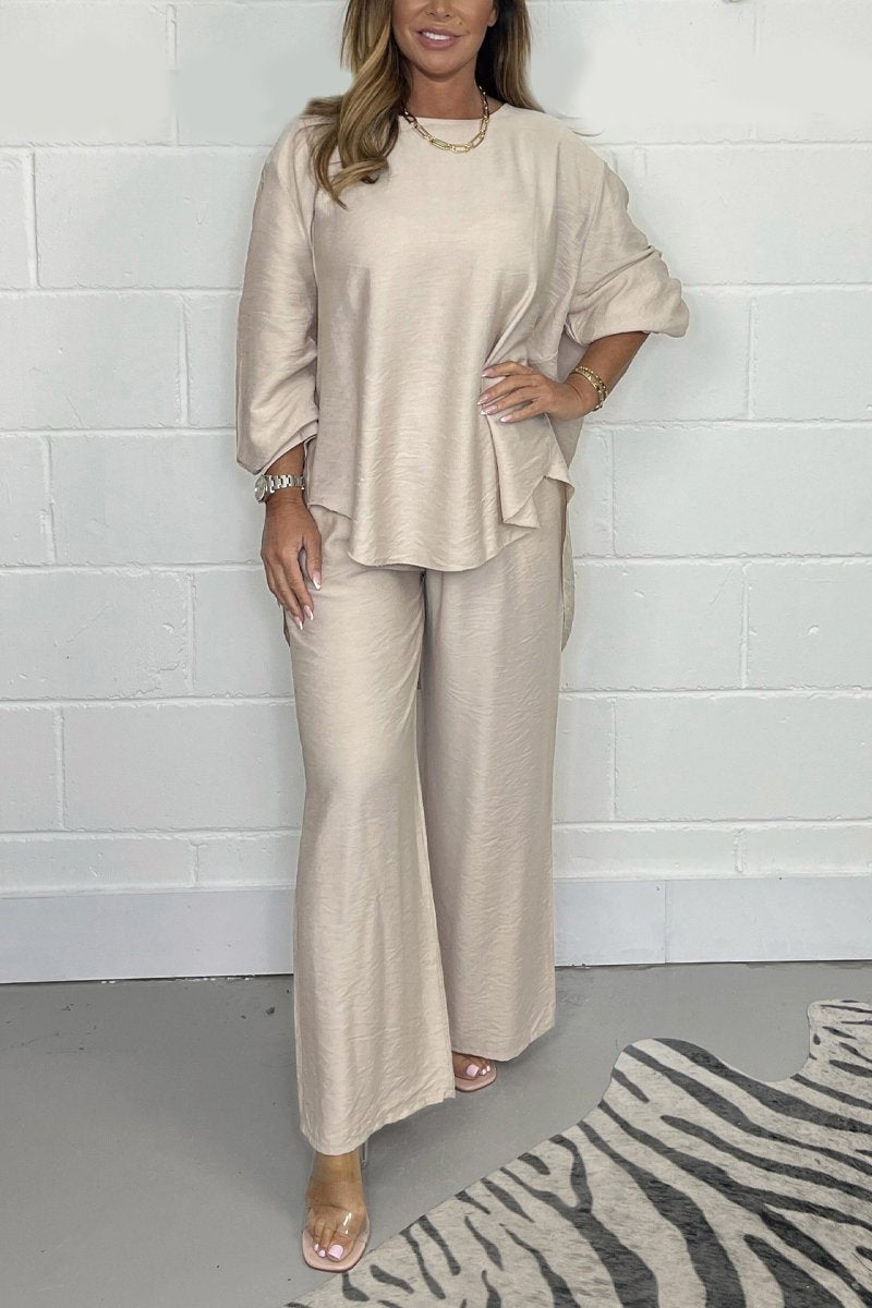 Satin Crew Neck Casual Suit