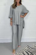 Satin Crew Neck Casual Suit